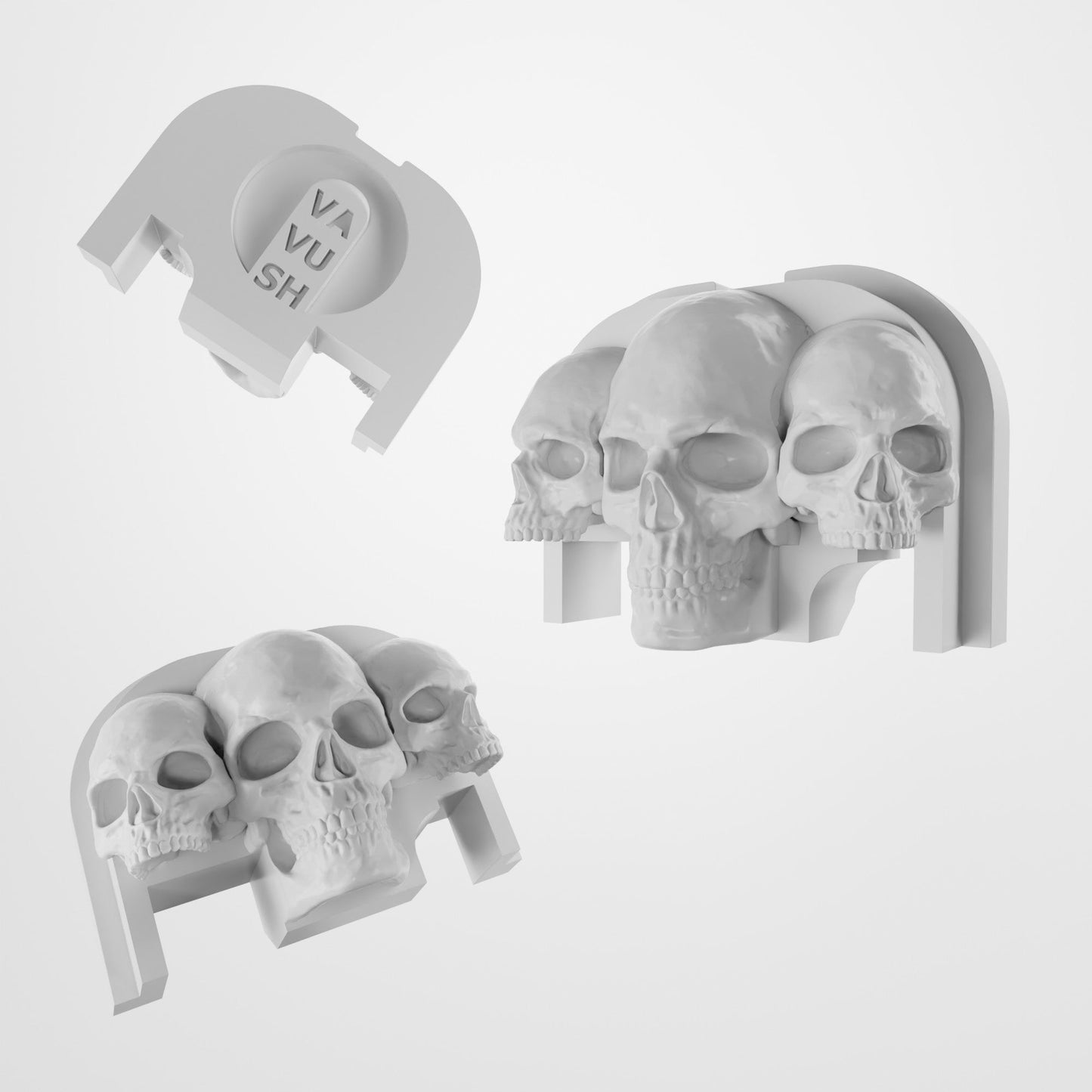 Glock Back Plate | Three Skulls - Gen 1 to 4 / White