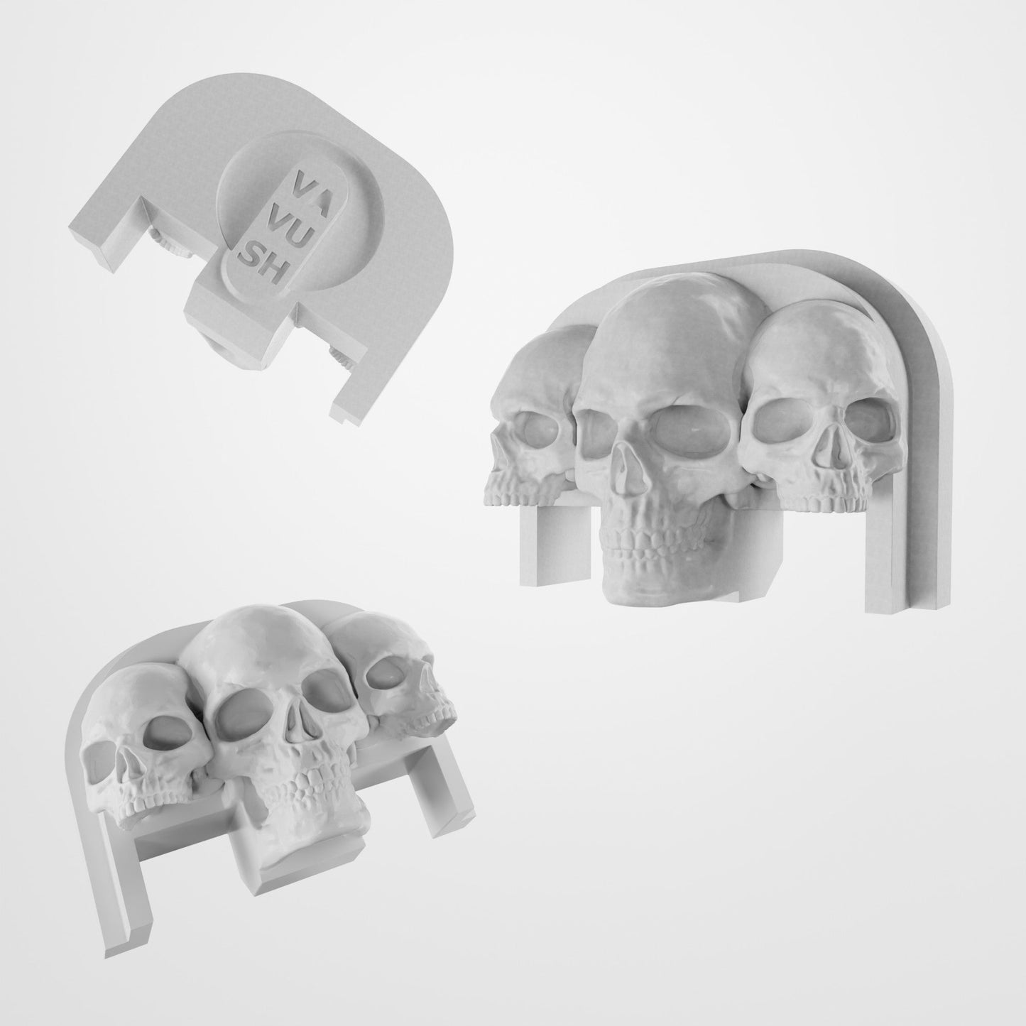 Glock Back Plate | Three Skulls - Gen 5 / White